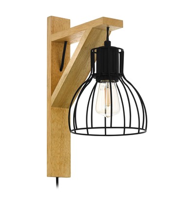 Outlet: EGLO Rampside Væglampe til E27 Med Lampeskærm - Sort/Natur