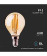 E14 4W LED filament pære - P45, amber glas, 2200K, kronepære