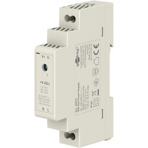 12V 15W DIN skinne strømforsyning - 12V DC, 1,25A