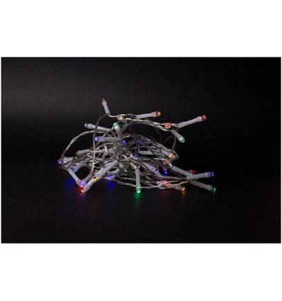 Outlet: 4 m. multicolor LED julelyskæde - 48 LED, IP44 udendørs, timer, batteri