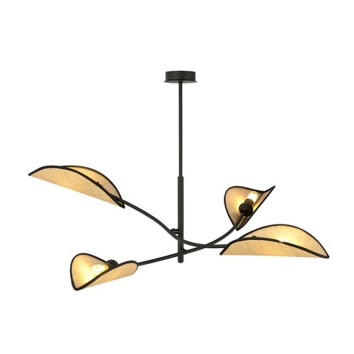 Lotus 4 Sort/Rattan loftslampe - Ø12 cm, E14, 230V, uden lyskilde