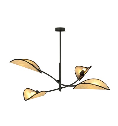 Lotus 4 Sort/Rattan loftslampe - Ø12 cm, E14, 230V, uden lyskilde