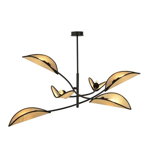 Lotus 6 Sort/Rattan loftslampe - Ø12 cm, E14, 230V, uden lyskilde