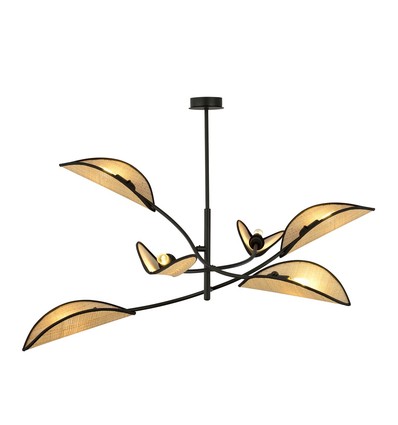 Lotus 6 Sort/Rattan loftslampe - Ø12 cm, E14, 230V, uden lyskilde