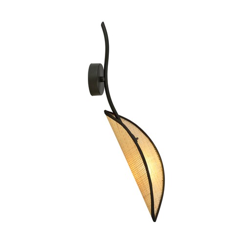 Lotus K1 Sort/Rattan væglampe - Ø12 cm, E14, 230V, uden lyskilde