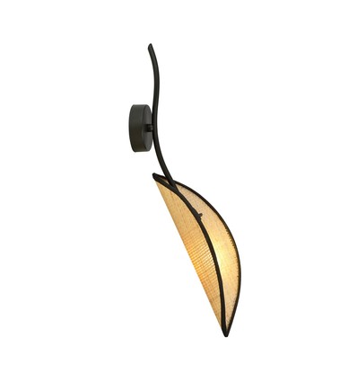 Lotus K1 Sort/Rattan væglampe - Ø12 cm, E14, 230V, uden lyskilde