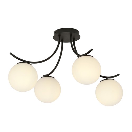 Boston 4 Sort/Opal loftslampe - Ø15 cm, E14, 230V, uden lyskilde