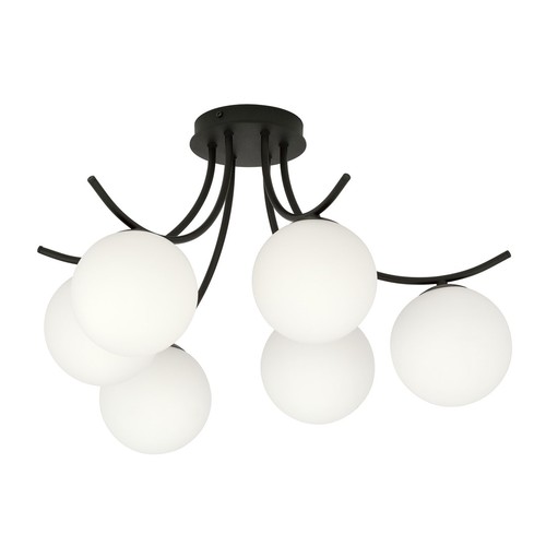Boston 6 Sort/Opal loftslampe - Ø15 cm, E14, 230V, uden lyskilde