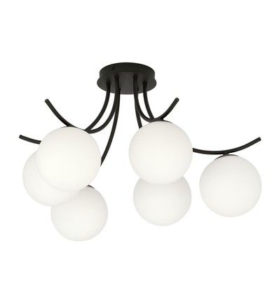 Boston 6 Sort/Opal loftslampe - Ø15 cm, E14, 230V, uden lyskilde