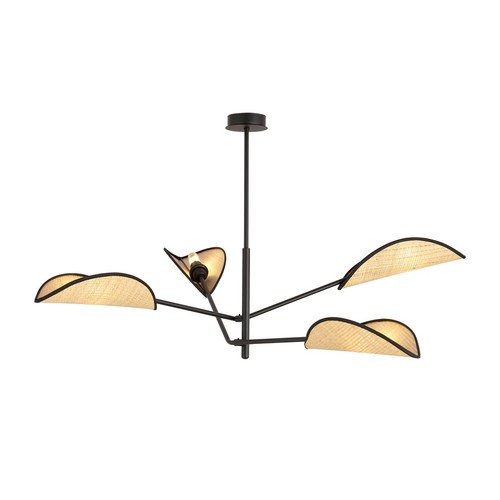 Vene 4 Sort/Rattan loftslampe - Ø12 cm, E14, 230V, uden lyskilde