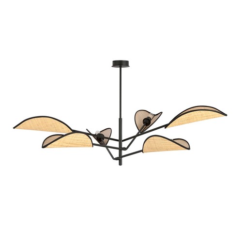 Vene 6 Sort/Rattan loftslampe - Ø12 cm, E14, 230V, uden lyskilde