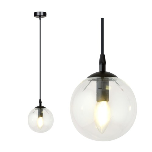 Cosmo 1 Sort/Transparent pendellampe - Ø14 cm, E14, 230V, uden lyskilde