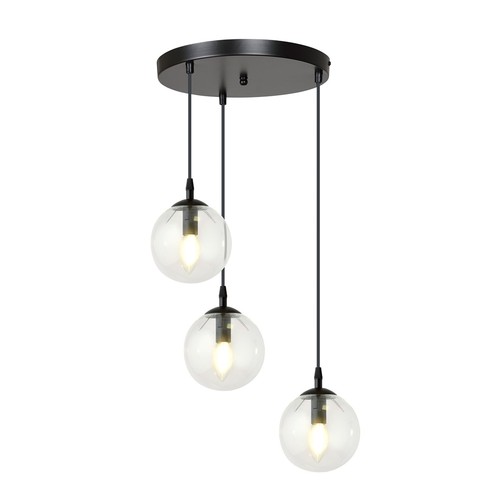 Cosmo 3 Sort Premium Transparent pendellampe - Ø14 cm, E14, 230V, uden lyskilde