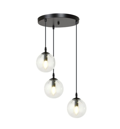 Cosmo 3 Sort Premium Transparent pendellampe - Ø14 cm, E14, 230V, uden lyskilde