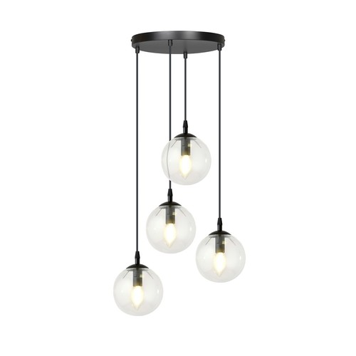 Cosmo 4 Sort Premium Transparent pendellampe - Ø14 cm, E14, 230V, uden lyskilde