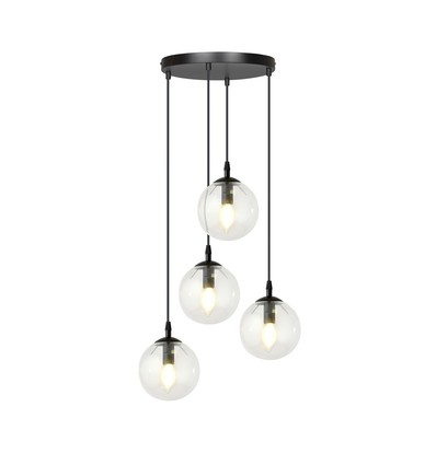 Cosmo 4 Sort Premium Transparent pendellampe - Ø14 cm, E14, 230V, uden lyskilde
