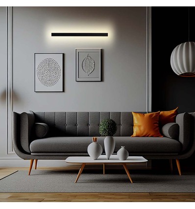 20W LED lineær væglampe, 101cm - IP65, 3000K, sort, 150 grader spredning