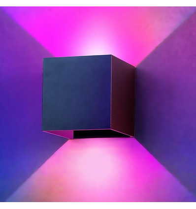6W CUBIC RGB+CCT væglampe - IP65, Tuya Smart, sort, firkantet, op/ned, justerbar, inde / ude, inkl. lyskilde