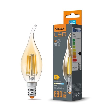 C35 LED-pære 6W E14 - kultråd, flamme, ravfarvet, ekstra varm hvid, 230V, 680 lm