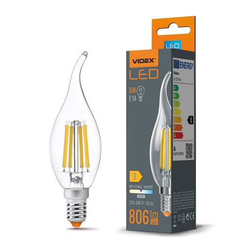 C35 LED-pære 6W E14 - kultråd flamme neutral hvid, 230V, 806lm