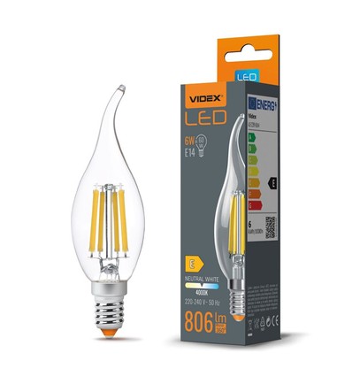 C35 LED-pære 6W E14 - kultråd flamme neutral hvid, 230V, 806lm