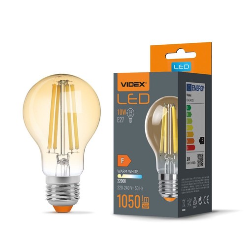 A60 LED-pære 10W E27 - kultråddesign, ravfarvet, ekstra varm hvid, 230V, 1050lm