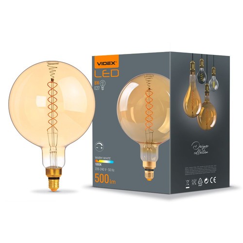 G200 LED-pære 8W E27 - kultråd, dæmpbar, spiral, ravfarvet, ekstra varm hvid, 230V, 500lm