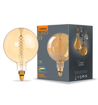 G200 LED-pære 8W E27 - kultråd, dæmpbar, spiral, ravfarvet, ekstra varm hvid, 230V, 500lm