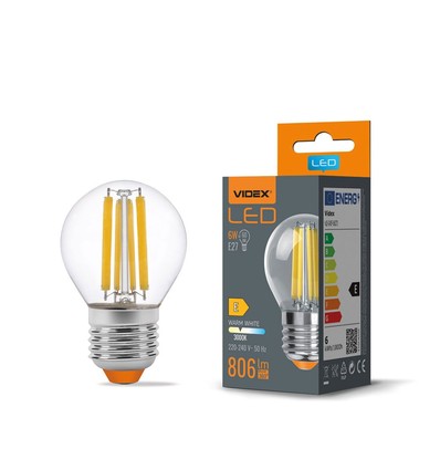 E27 6W LED filament kronepære - G45, 806lm, 3000K, 360 grader