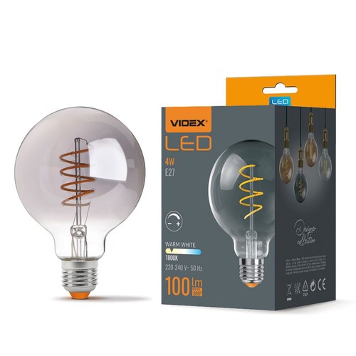 G95 LED-pære 4W E27 - kultråd, dæmpbar, spiral, gråtonet / askfarvet, ekstra varm hvid, 230V, lysstyrke 100, forbrug 4