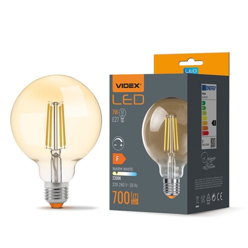 G95 LED-pære 7W E27 - kultråd, dæmpbar, ravfarvet, ekstra varm hvid, 230V, 700lm, forbrug 7W