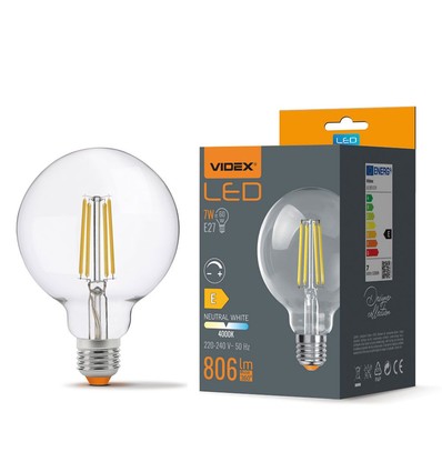 G95 LED-pære 7W E27 - kulrød, dæmpbar, neutral hvid, 230V, 806lm