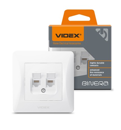 Dobbelt CAT6+CAT6 netværksstik - RJ45, hvid, indbygget, støvdæksel, BINERA serien