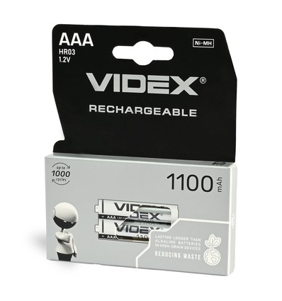 2 stk. genopladelig AAA batteri - Ni-MH, 1100mAh