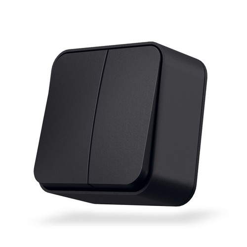 2-polet påbygningsafbryder - 68x68mm, IP20, sort