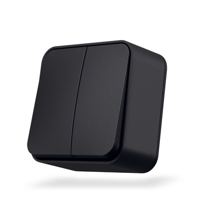 2-kanals påbygningsafbryder - 68x68mm, IP20, sort