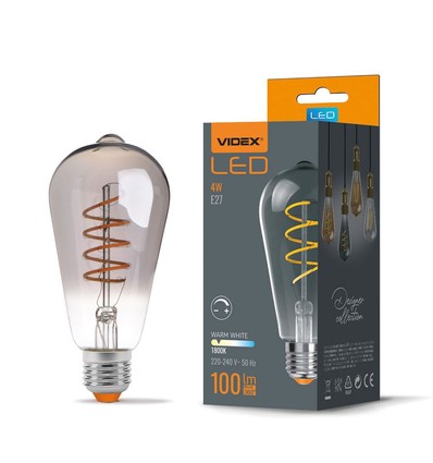 St64 LED-pære 4W E27 - kultrådsdæmpbar spiral gråtonet / askfarvet ekstra varm hvid, 230V, lysstyrke 100, forbrug 4