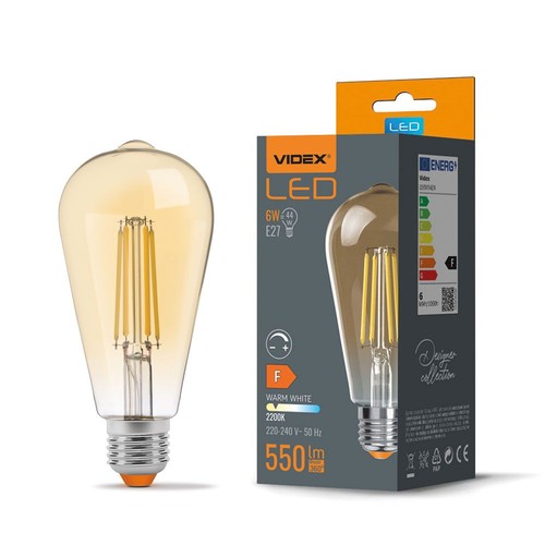 St64 LED-bulb 6W E27 - kultråd, dæmpbar, ravfarvet, ekstra varm hvid, 230V, 550lm, forbrug 6W