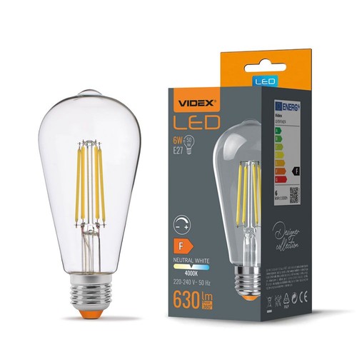 St64 LED-pære 6W E27 - kultråd, dæmpbar, neutral hvid, 230V, 630lm