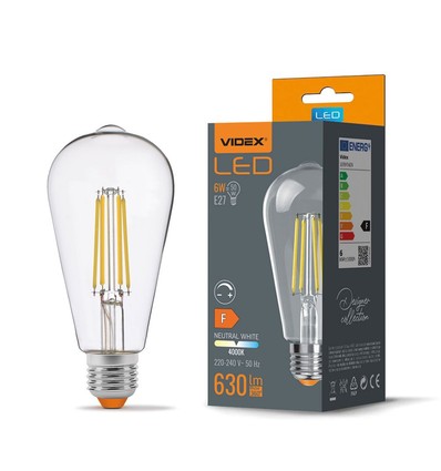 E27 6W dæmpbar LED filament pære - ST64, 630lm, 4000K neutral hvid, 360 grader