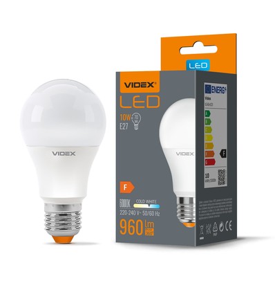 E27 10W LED pære - A60, 960lm, 6000K, kold hvid, erstatter 70W