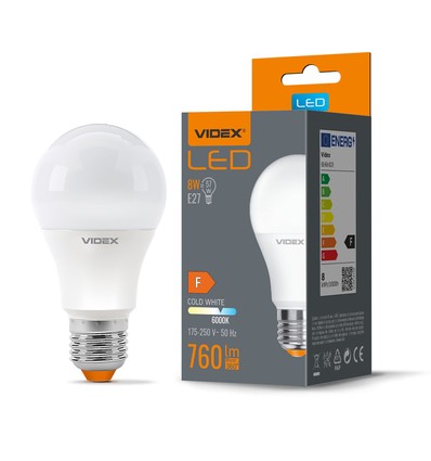 A60 LED-pære 8W E27 - kold hvid, 230V, 760lm