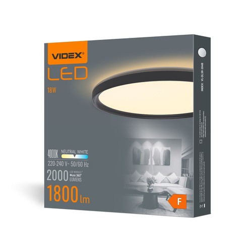 Loftslampe 18W - LED, rundt, sort, neutral hvid, spænding: 230V, lysstyrke: 2000, forbrug: 18