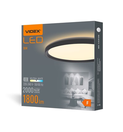 Loftslampe 18W - LED, rundt, sort, neutral hvid, spænding: 230V, lysstyrke: 2000, forbrug: 18