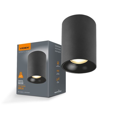 GU10 loftmonteret spot - Sort, Ø9cm, højde 14cm, aluminium, IP20 indendørs, uden lyskilde