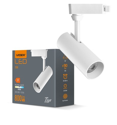 10W hvid skinnespot - 800lm, 36 grader, 4000K, IP20 indendørs