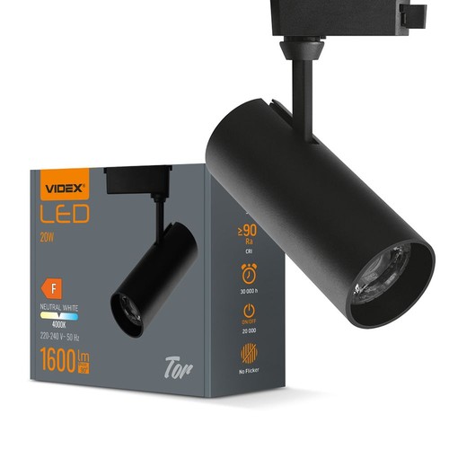 Tor spotlight 20W - LED-skinne, sort, 230V, lysstyrke 1600, forbrug 20