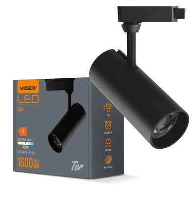 Tor spotlight 20W - LED-skinne, sort, 230V, lysstyrke 1600, forbrug 20