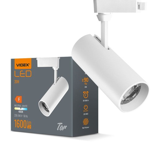 Tor skinnespot 20W - hvid, 230V, 1600lm, forbrug 20W