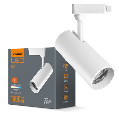 Tor skinnespot 20W - hvid, 230V, 1600lm, forbrug 20W